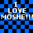Blue and black checkered background with repeated text "I LOVE MOSHE!!!" in white pixelated font, showing slight visual distortion