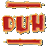 Red and orange pixelated text 'DUH' with decorative borders on a gray background, flanked by two horizontal bar elements.