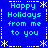 Blue background with cyan text reading "Happy Holidays from me to you" repeated in four quadrants, bordered by white snowflake and dashed-line patterns.