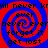 Red and blue spiral pattern with repeated text 'ever never ever never forget it get lost' in black pixelated font, arranged in four quadrants on a blue background.