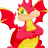 A 48x48 pixel animated buddy icon featuring a red and yellow cartoon dragon on the left frame, with green text reading "Original Icons .com" on a dark green background in the right frame.