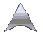 Animated triangular shape with layered color bands shifting through gray, blue, and white hues