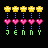 Pixel art of four and four showing yellow stars, pink hearts, and green text with animated changes in star and heart positions