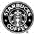 Pixelated circular Starbucks Coffee logo with green "Starbucks" text and black "My one true Love" text below, red cursive "Love" on white background.