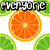 Pixelated citrus fruit slices in orange and green repeat on white background with bold black-outlined text reading "everyone has to stand out".
