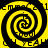Four identical yellow and black spiral patterns arranged in a , each containing partial text fragments