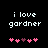 Pixelated text 'i love gardner' in white lowercase letters on black background with pink and purple heart symbols below, two variations of symbol arrangement.