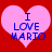 Two pink hearts on red background with blue text "I LOVE MARIO" inside each heart, one heart slightly larger than the other.