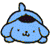 Blue cartoon dog with dark brown nose and eyes, lying down under a blue hooded blanket on white background.