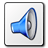 Blue and gray speaker icon with metallic sheen on white background, framed by dark border.