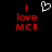 Red pixelated text 'i love MCR' on black background with white heart symbol above the first 'i'.
