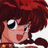 Pixelated anime-style character with red hair and large eyes, wearing a red and white checkered shirt, next to black background with white text.
