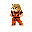 Pixel art character in orange martial arts uniform with black belt, shown in nine sequential poses against gray background.
