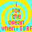 Pixelated text reads "i the ocean when i SURF" over yellow and cyan spiral background with red text