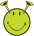 A pixelated yellow smiley face with two antennae, each ending in a small flag-like shape, set against a gray background.