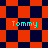 Four identical pixelated 'Tommy' text overlays on shifting red and dark blue checkered backgrounds with diamond patterns.