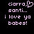 Pixelated text in light purple on black background with heart symbol replacing comma in 'ciarra,'