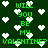 Green pixelated text on dark green background with white heart shapes scattered throughout.