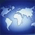 Pixelated world map icon with light blue continents on dark blue background, rendered in low-resolution grid style.