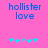 Pixelated blue text 'hollister love' on bright pink background with cyan and light-blue star-like symbols below.