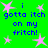 Green background with blue text reading "i gotta itch on my fritch!" repeated four times, surrounded by pink star shapes.