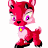 A pixelated red cartoon deer with pink accents and a purple collar stands on the left side of a contact sheet, while green text reading "Original Icons .com" appears on a dark green background to the right.