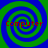 Four identical spiral patterns with alternating blue and green colors, each containing red text reading "Computer" in a pixelated font.