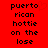 Red background with black pixelated text reading 'puerto rican hottie on the lose' in two identical vertical , each containing five lines of text