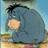 A pixelated image of Eeyore the donkey from Winnie the Pooh, with a blue background and text reading 'Thank's for noticin' in dark purple letters.