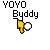 Pixelated 'YOYO Buddy' icon with yellow hand and white ball on gray background, showing animation frames of hand movement.