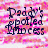 Pixelated text reads "Daddy's Spoiled Princess" over a pink and white striped background with dark blue lettering.