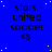 Blue background with white stars, repeated text 'stars united soccer <3' in black pixelated font