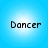 Four identical pixelated 'Dancer' text icons arranged in a on a light blue gradient background with white center glow