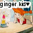 Pixelated cartoon character with orange hair and red clothing stands beside a yellow candle on a blue base, text 'ginger kid' above.