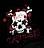 Pixelated skull icon with white and gray tones against dark background, featuring crossbones beneath the skull.