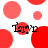 Red and pink circular shapes on white background with four instances of stylized text reading 'Layd' in black font.