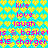 Pixelated icon with cyan background and yellow heart pattern, displaying repeated text phrases in pink font.