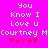 Pixelated text on bright pink background with red hearts, showing 'You Know I Love u Courtney McCourtney M' in white block letters.
