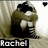 A pixelated character with large eyes and a black top sits against a light background, with text reading "Rachel" at the bottom left.