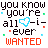 Pixel art animation showing three variations of text with changing heart and color elements.