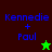 Two side-by-side display "Kennedie + Paul" text with star icons; left has dark brown background and green star, right has gradient green background and blue star