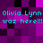 Pixelated text on a purple and black checkered background repeats 'Olivia Lynn waz here!!!' in cyan letters.