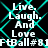 Black background with cyan diamond lattice pattern, white text repeating "Live. Laugh. And Love" and "FtBall#81" in pixelated font.