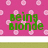 Pixelated green text on pink polka-dot background with white and olive stripes, displaying two variations of a phrase about hair color and lifestyle.