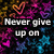 Pixelated text on a dark background with colorful star and heart patterns, displaying phrases about a person.
