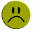 Animated contact sheet showing 18 frames of a yellow sad face icon rotating through multiple angles and color variations against gray background.