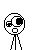 Pixel art character with large eye and square mouth appears on black platform, then raises finger while text changes to 'Shhhh', finally reappears below platform with vertical eyes and 'Hi' text.