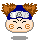 Four pixelated character head icons arranged in a , each with brown spiky hair, blue forehead band, and orange circular marks on cheeks