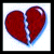 A pixelated red broken heart icon with a white background and blue gradient outline.