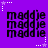 Purple background with repeated 'maddie' text in black pixelated font, surrounded by white and purple star-shaped corner decorations.